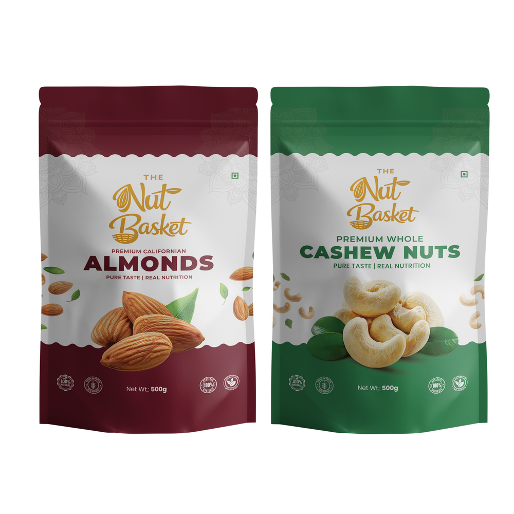 Premium Almonds & Cashews Combo – Smart Mix Dry Fruit Pack | 1kg (500g + 500g) | THENUTBASKET