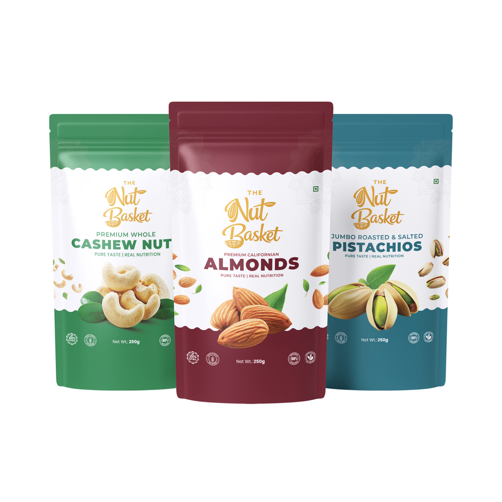 Premium Almonds, Cashews & Raisins Combo – Classic Dry Fruit Trio | 750g (250g × 3) | THENUTBASKET