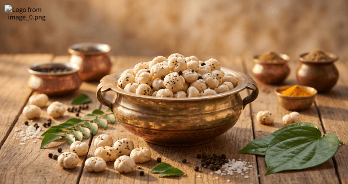 Makhana fox nuts Ayurvedic benefits — white lotus seeds in traditional bowl