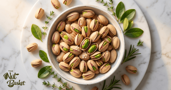 Premium Iranian pistachios health guide — green pistachios in ceramic bowl