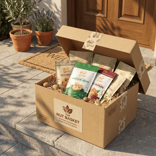 Premium TheNutBasket delivery package arriving at doorstep