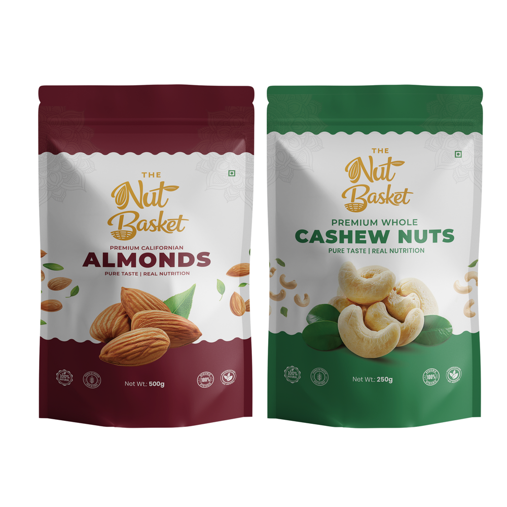 Almonds & Cashews Combo Pack 250g | Premium California Almonds & Jumbo Cashews | TheNutBasket