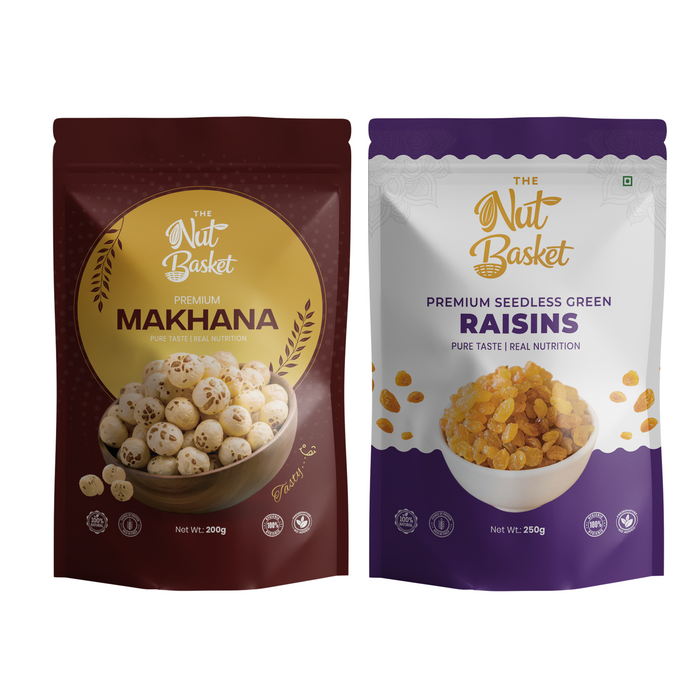 Premium Makhana & Raisins Combo – Light & Healthy Snack Duo | 450g | THENUTBASKET