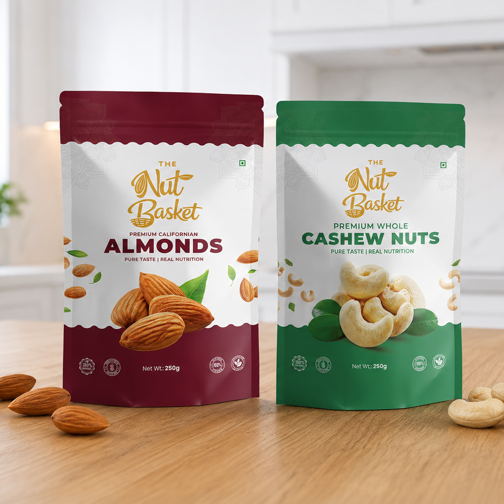 Almonds & Cashews Combo Pack 250g | Premium California Almonds & Jumbo Cashews | TheNutBasket