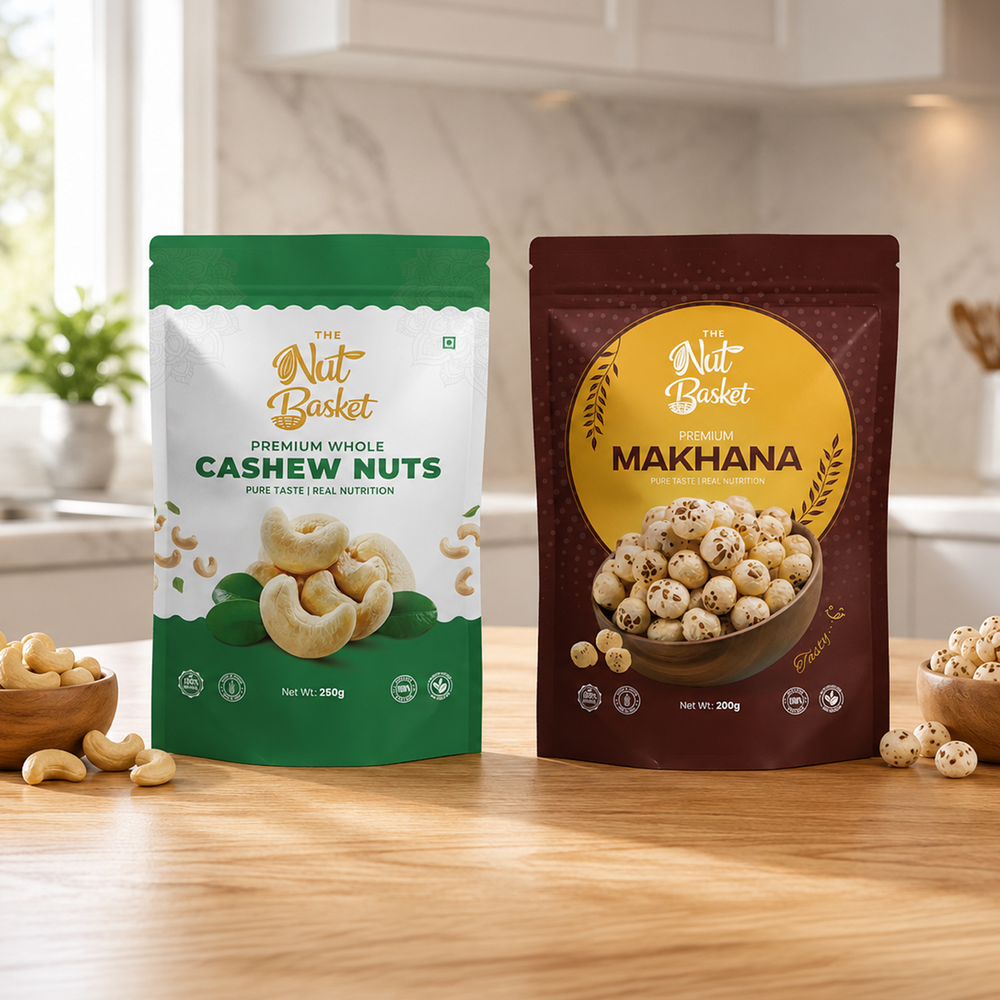 Premium Cashews & Makhana Combo – Healthy Snack Duo | 450g (250g + 200g) | THENUTBASKET