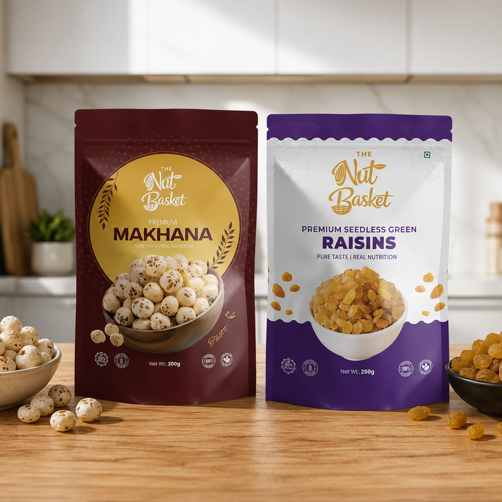 Premium Makhana & Raisins Combo – Light & Healthy Snack Duo | 450g | THENUTBASKET