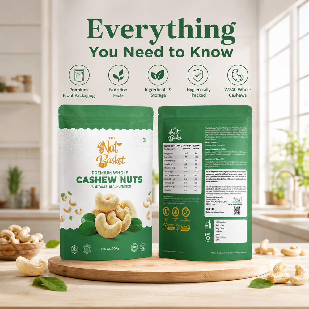 TheNutBasket Premium Cashews 500g | Whole Kaju | Crunchy & Fresh Cashew Nuts | Premium Quality Dry Fruits