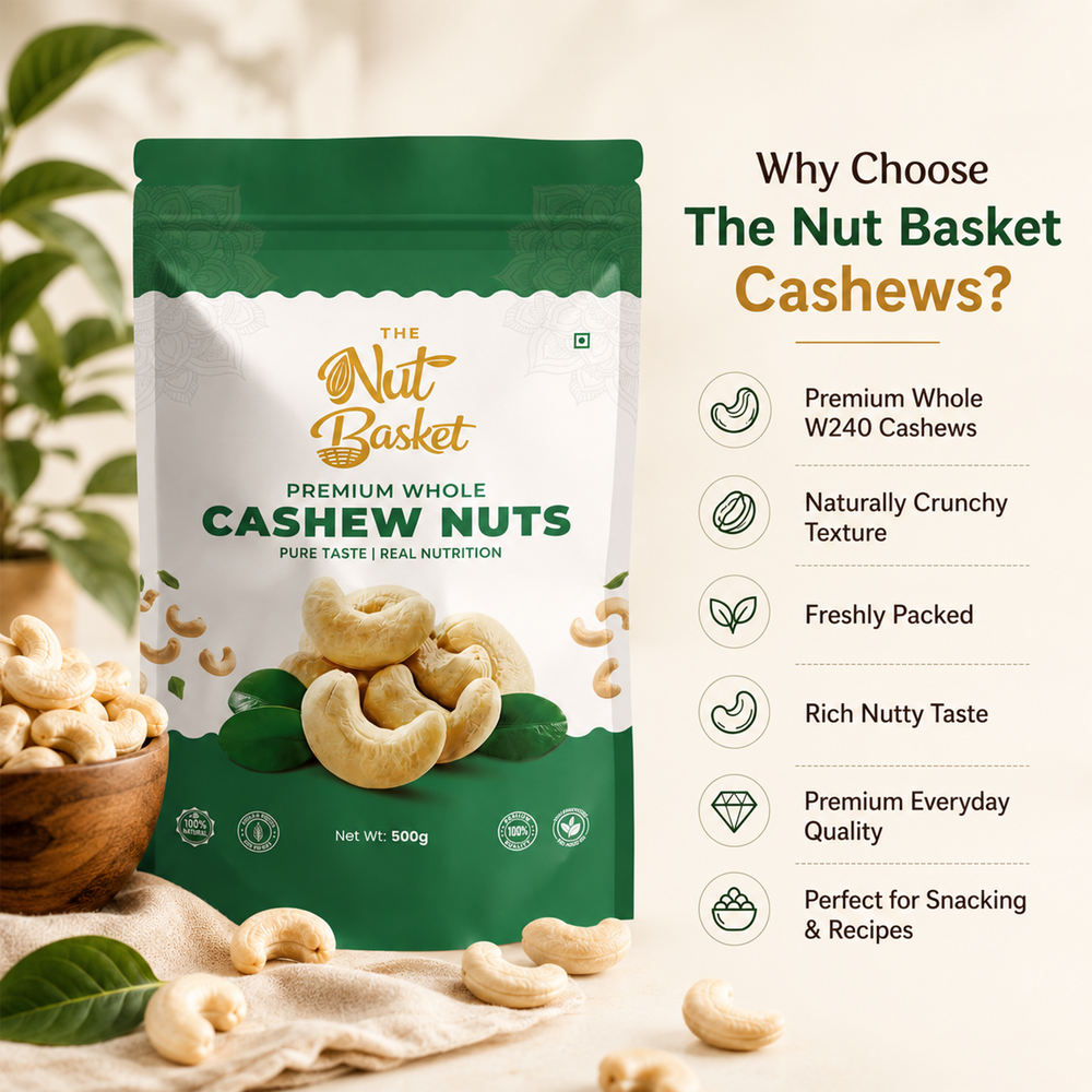 TheNutBasket Premium Cashews 500g | Whole Kaju | Crunchy & Fresh Cashew Nuts | Premium Quality Dry Fruits